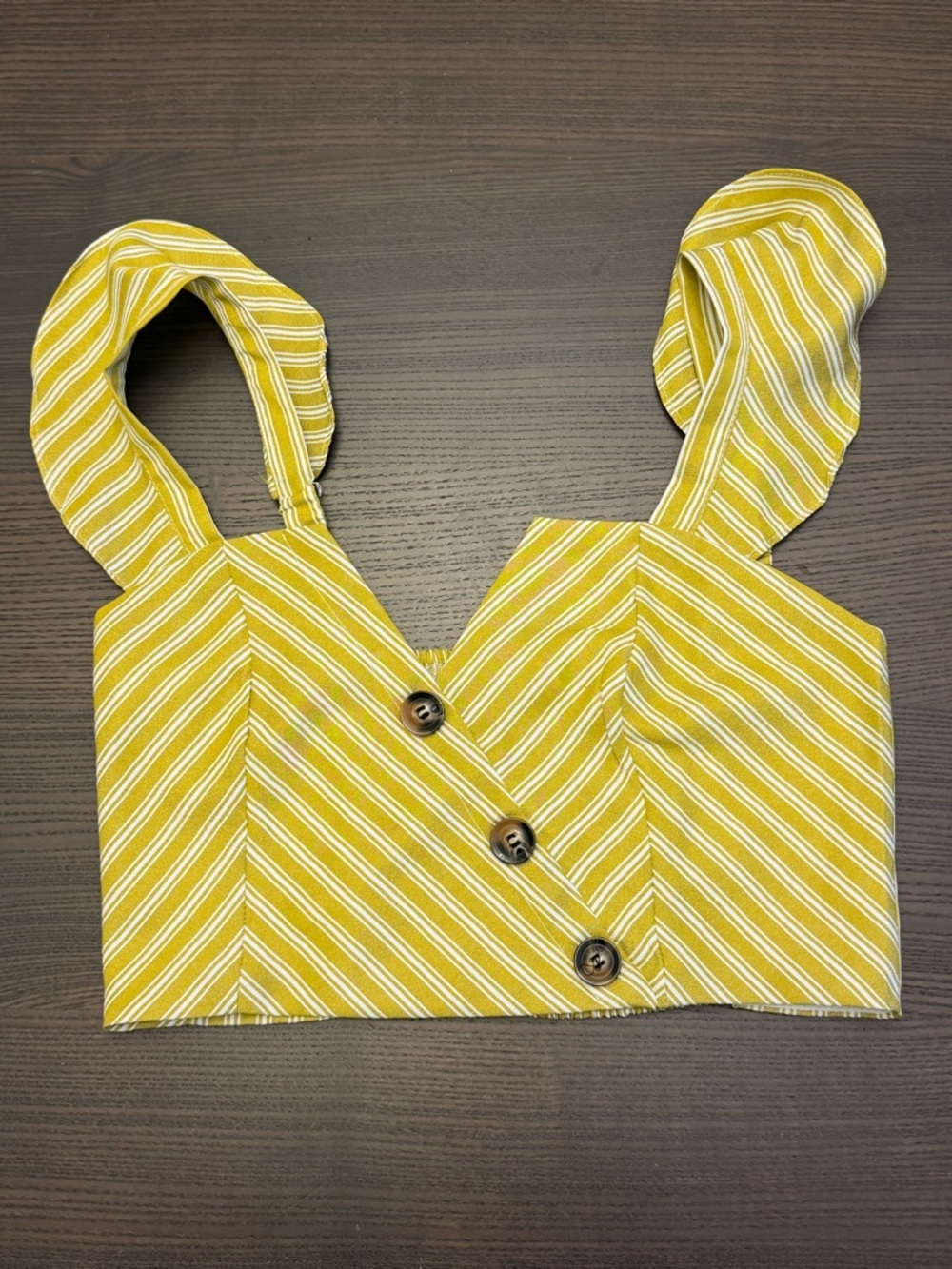 Yellow Striped Button-Front Crop Top, medium